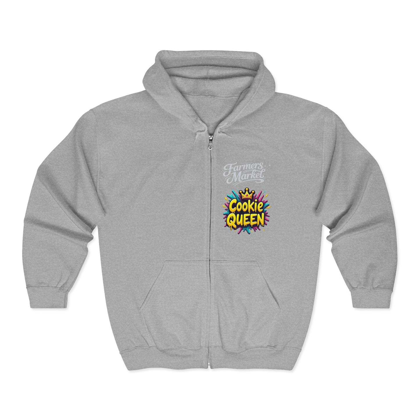 Cookie Queen Zip Hoodie — Colorful Retro Snack Lover Graphic Hoodie