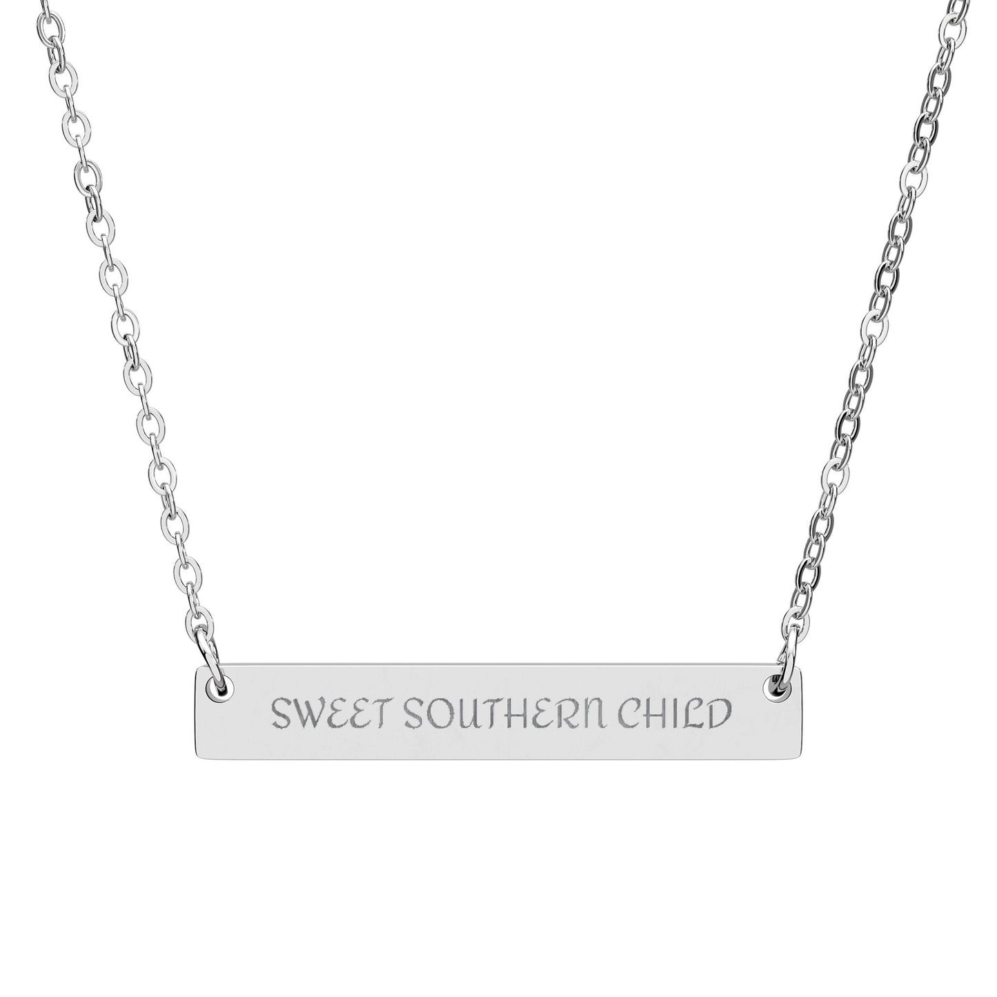 Sweet Southern Child, Horizontal Bar Necklace – Personalized Name & Message Pendant