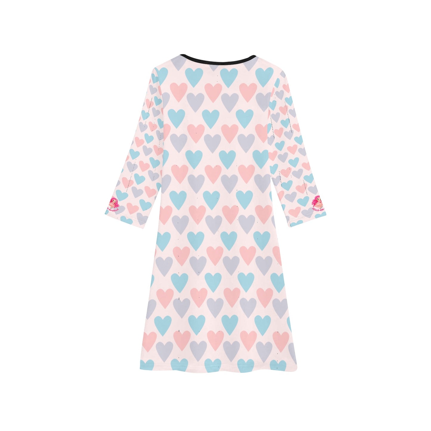 Hello-Oh-Dollie unicorn and hearts print Girls' Long Sleeve Dress (D59)