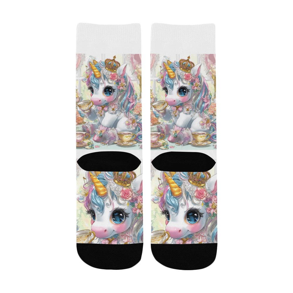 Unicorn tea party Kid's Custom Socks