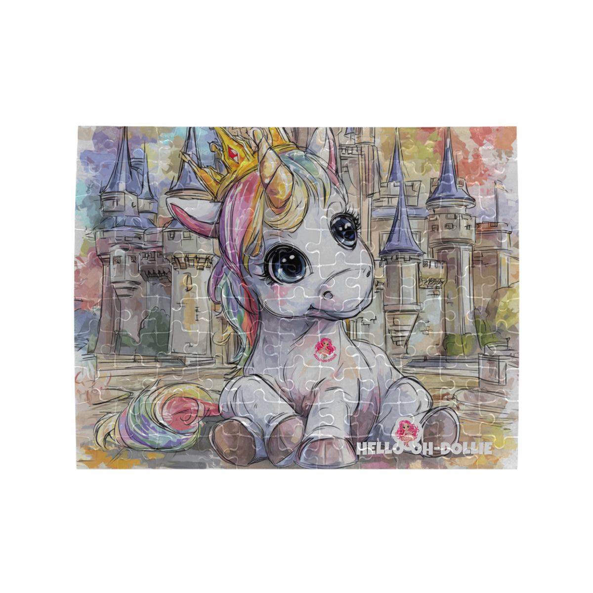 Hello-oh Dollie unicorn and castle Rectangle Jigsaw Puzzle (Set of 110 Pieces)