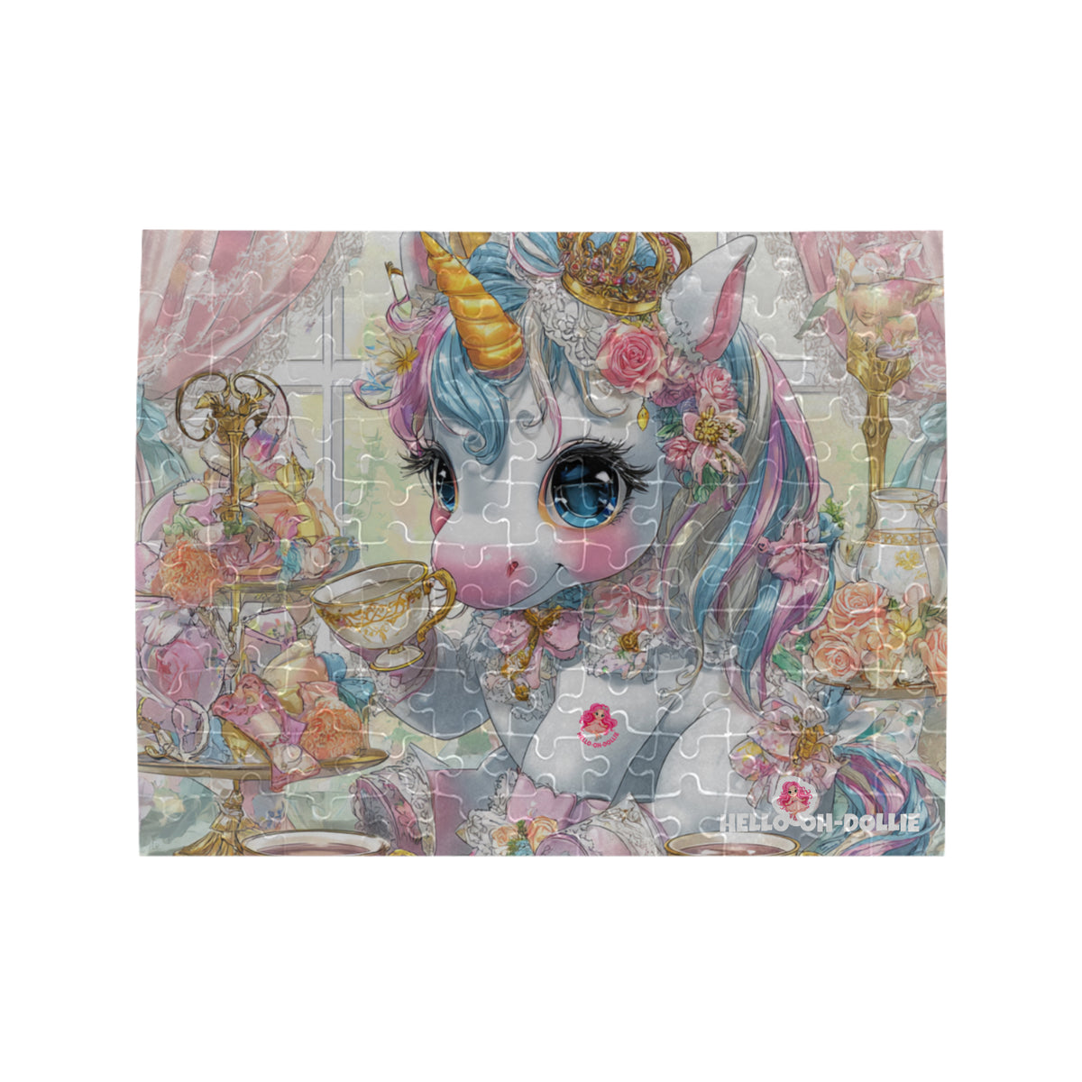 Hello-oh-Dollie unicorn tea party Rectangle Jigsaw Puzzle (Set of 110 Pieces)