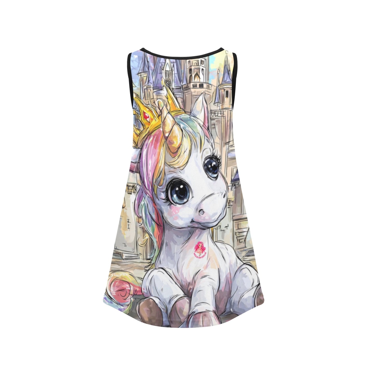Hello-Oh-Dollie unicorn print Girls' Sleeveless Dress (D58)