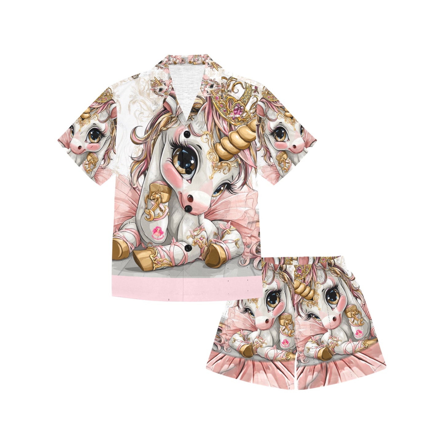 HELLO-OH-DOLLIE unicorn ballerina Little Girls' V-Neck Short Pajama Set (Sets 11)