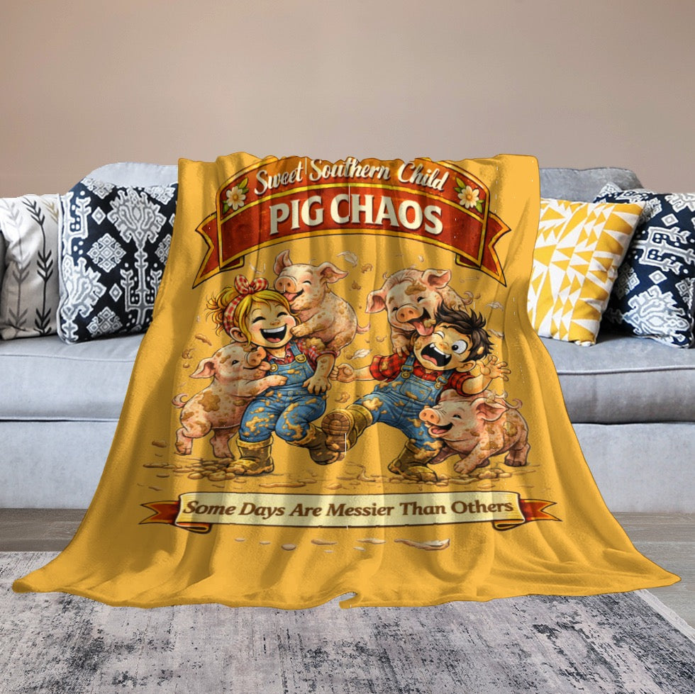 Ultra-Soft Flannel Blanket Pig chaos
