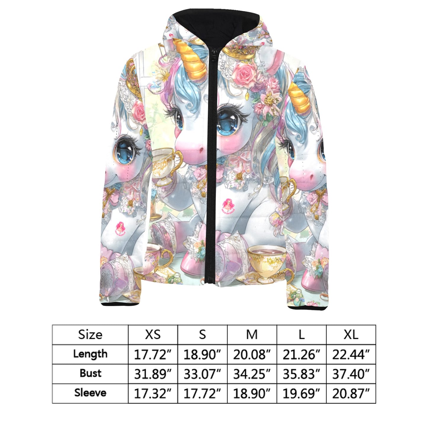 HELLO-OH-DOLLIE UNICORN TEAPARTY Kids' Padded Hooded Jacket (H45)