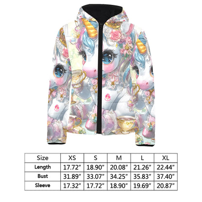 HELLO-OH-DOLLIE UNICORN TEAPARTY Kids' Padded Hooded Jacket (H45)