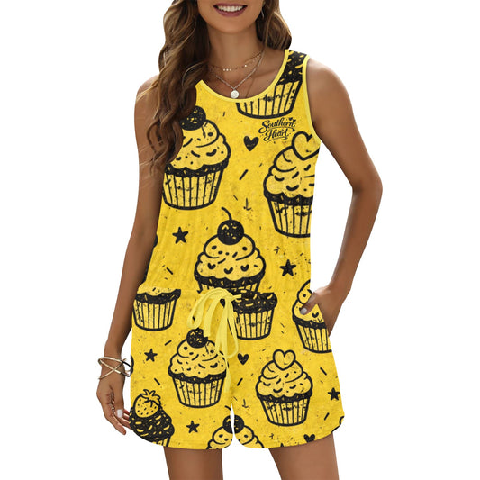 All Over Print Vest Short Jumpsuit (Sets 15)