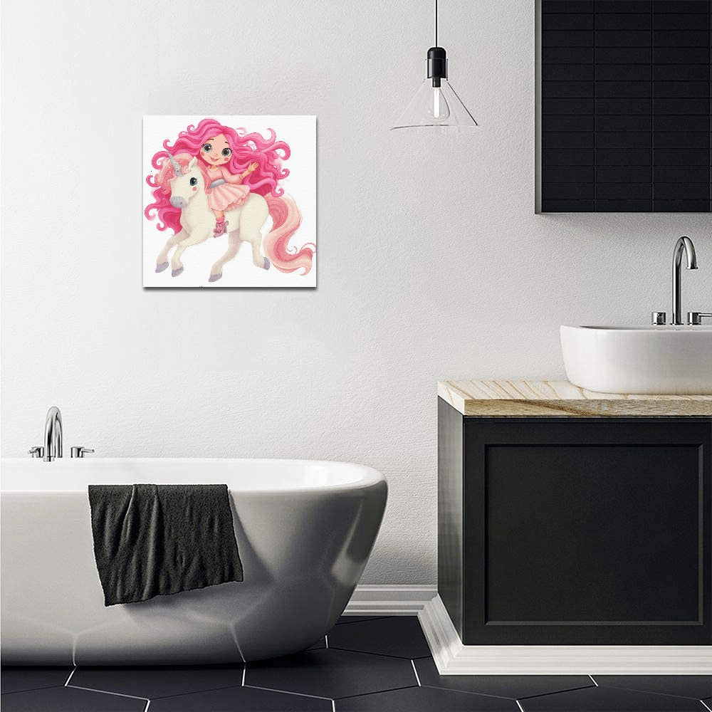 Dollie on unicorn Frame Canvas Print 12"x12"