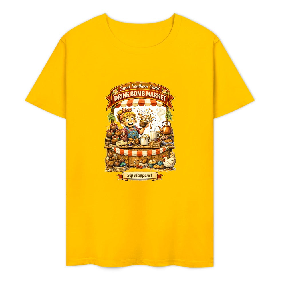 New Pure cotton short sleeved T-shirt Drink bomb market