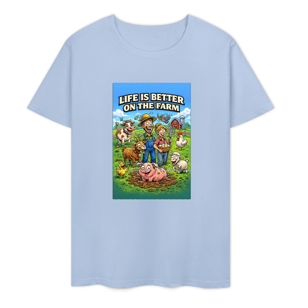 New Pure cotton short sleeved T-shirt Life is better on the farm