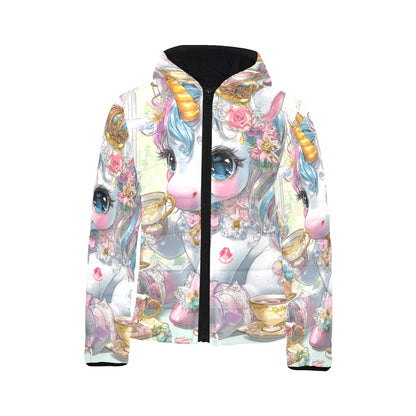 HELLO-OH-DOLLIE UNICORN TEAPARTY Kids' Padded Hooded Jacket (H45)