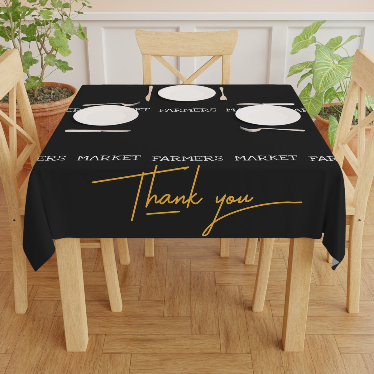 Farmers Market Tablecloth - Black 'Thank You' Vendor Market Table Cover