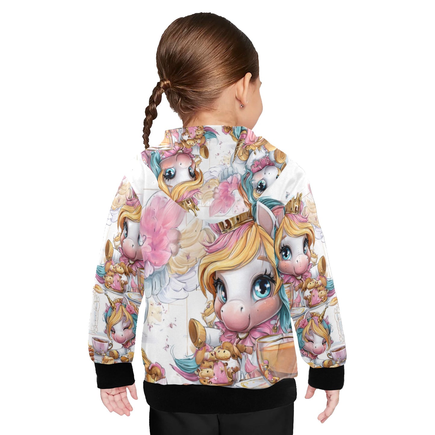 Hello-oh-dollie unicorn tea party Little Girls' Long Sleeve Hoodie