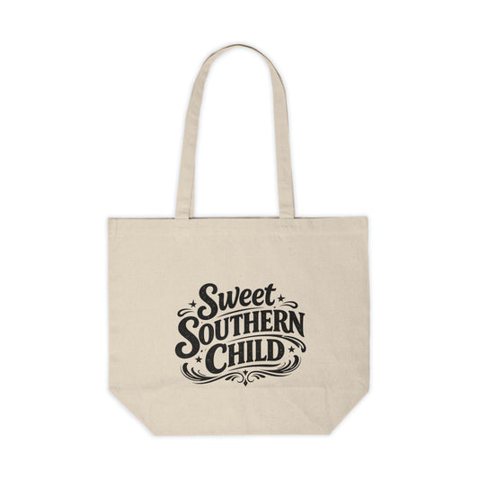 Sweet Southern Child Canvas Tote Bag — Vintage Typography Market Shopper