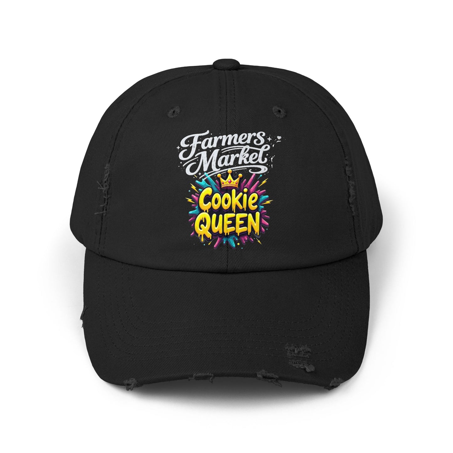 Cookie Queen Distressed Cap — Farmers Market Hat for Bakers & Dessert Lovers