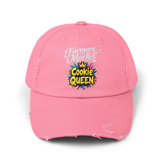 Cookie Queen Distressed Cap — Farmers Market Hat for Bakers & Dessert Lovers