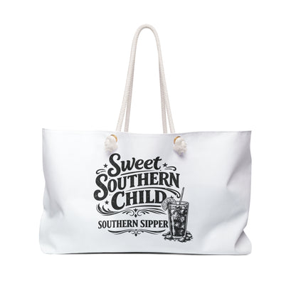 Weekender Bag — "Sweet Southern Child, Southern Sipper" Graphic Travel Tote