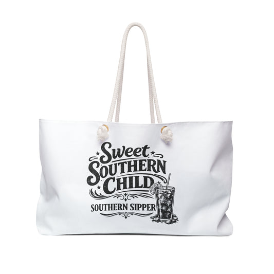 Weekender Bag — "Sweet Southern Child, Southern Sipper" Graphic Travel Tote