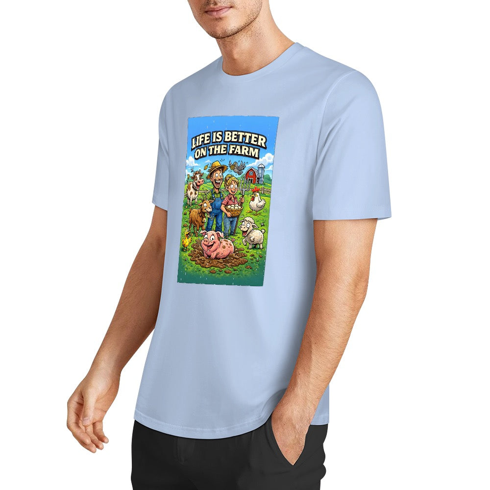 New Pure cotton short sleeved T-shirt Life is better on the farm