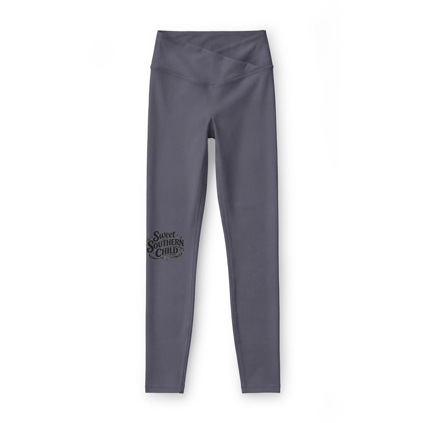 Women’s Luxe Leggings — Dark Gray High-Waist Fitness Leggings with Subtle Side Script Accent