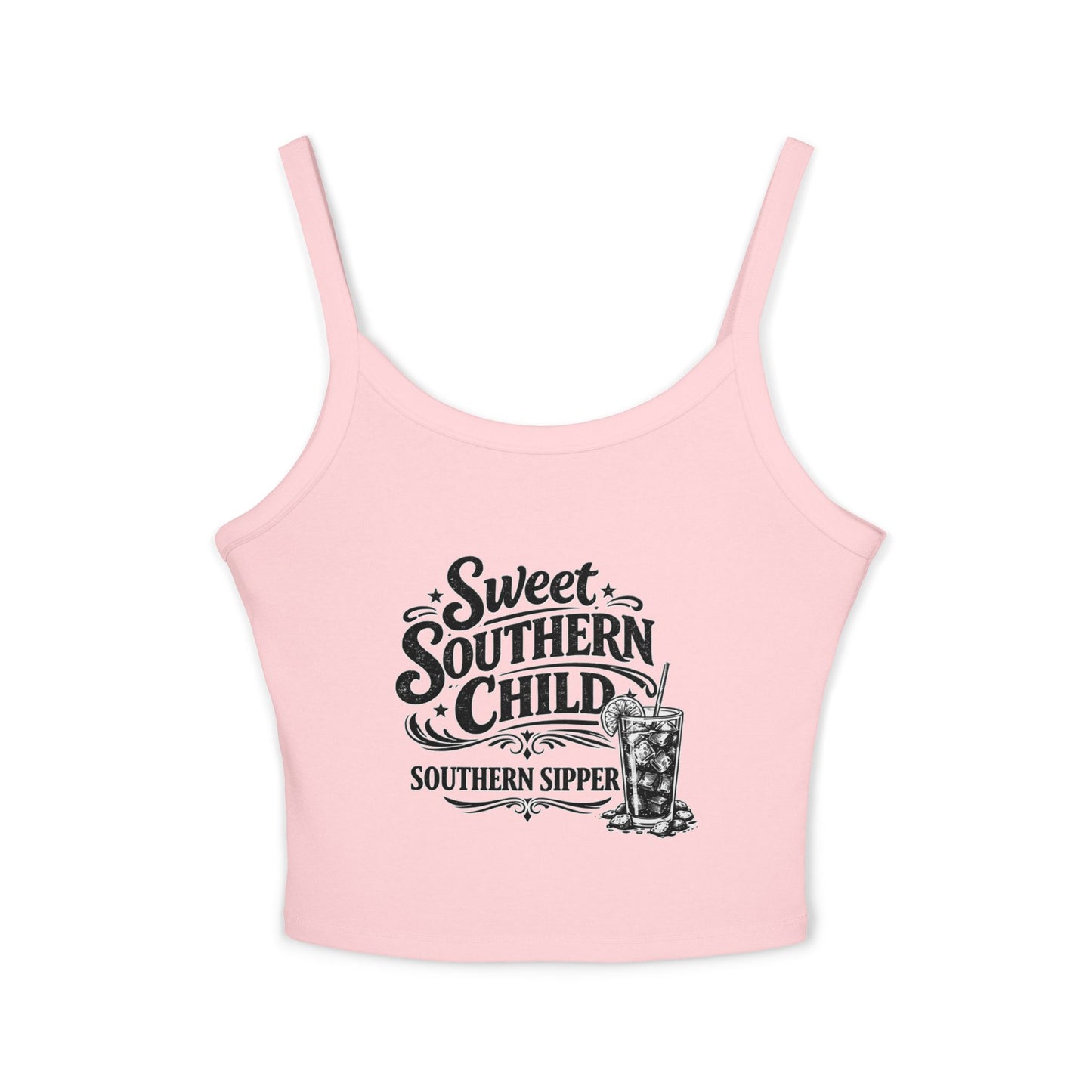 Sweet Southern Child Crop Tank Top – 'Southern Sipper' Graphic Spaghetti Strap