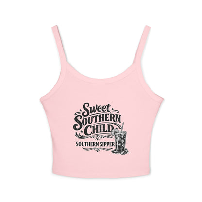 Sweet Southern Child Crop Tank Top – 'Southern Sipper' Graphic Spaghetti Strap
