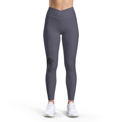 Women’s Luxe Leggings — Dark Gray High-Waist Fitness Leggings with Subtle Side Script Accent
