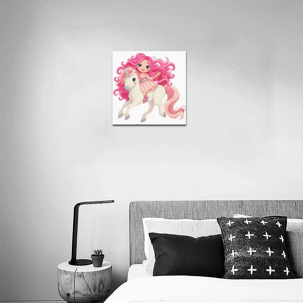 Dollie on unicorn Frame Canvas Print 12"x12"