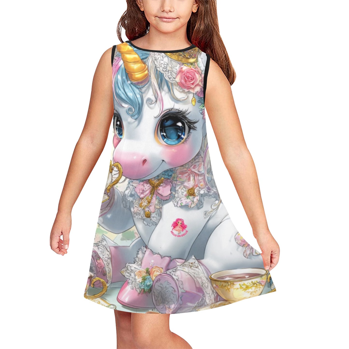 Hello-Oh-Dollie unicorn print Girls' Sleeveless Dress (D58)