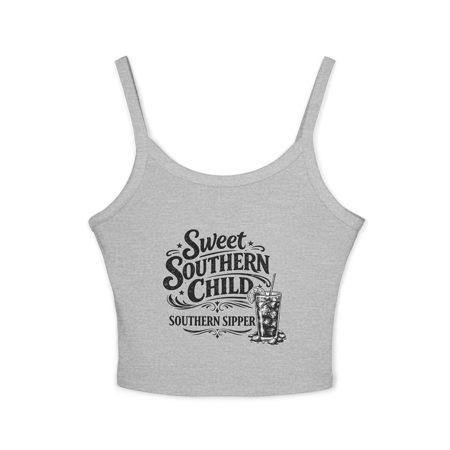 Sweet Southern Child Crop Tank Top – 'Southern Sipper' Graphic Spaghetti Strap