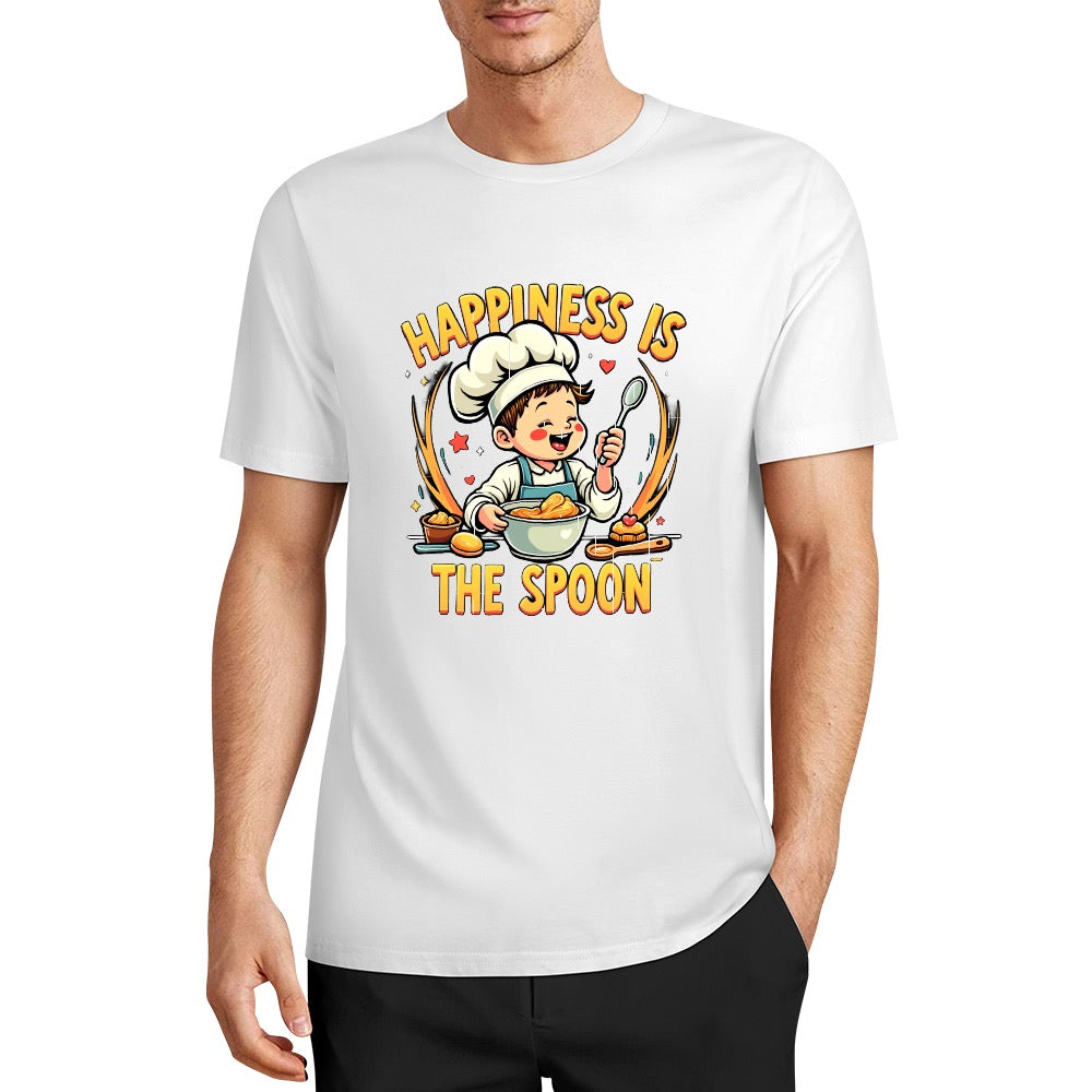 New Pure cotton short sleeved T-shirt Happiness is the spoon