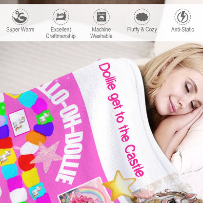Hello-oh-Dollie game blanket /Ultra-Soft Flannel Blanket 70” x 80”