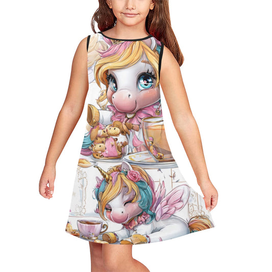 HELLO-OH-DOLLIE Unicorn print Girls' Sleeveless Dress (D58)