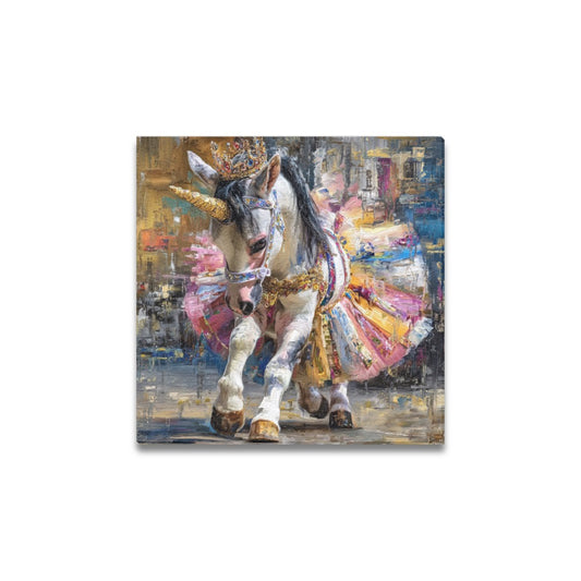 Unicorn on stage Frame Canvas Print 12"x12"