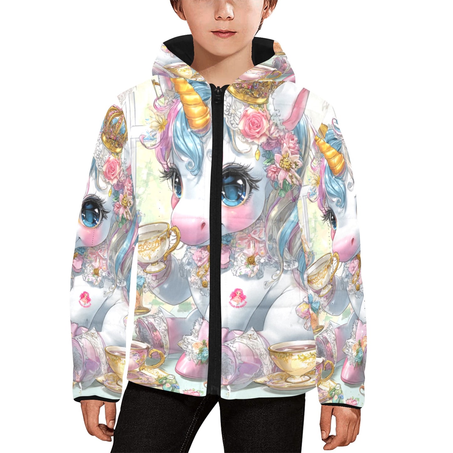 HELLO-OH-DOLLIE UNICORN TEAPARTY Kids' Padded Hooded Jacket (H45)