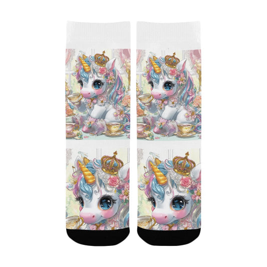 Unicorn tea party Kid's Custom Socks