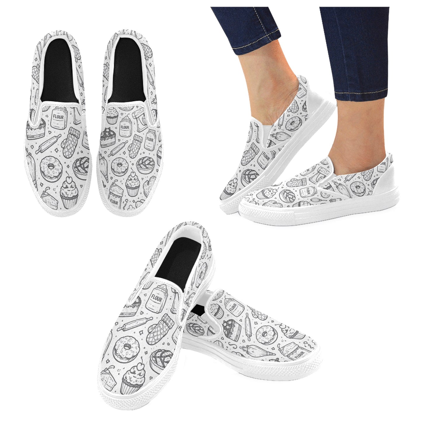 B&W bakery graphic Slip-on Canvas Men's Shoes (Model019)