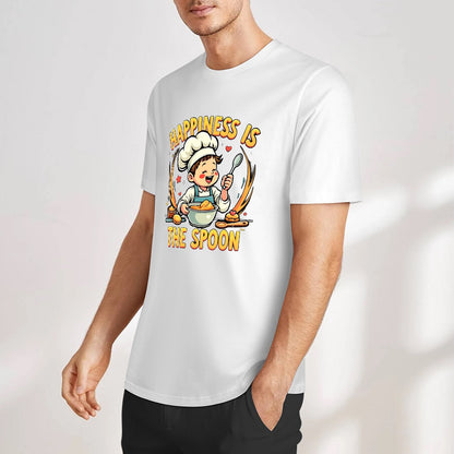 New Pure cotton short sleeved T-shirt Happiness is the spoon