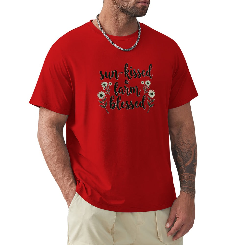 New High quality Men's T-shirt 100% Cotton sun kissed  farm blessed