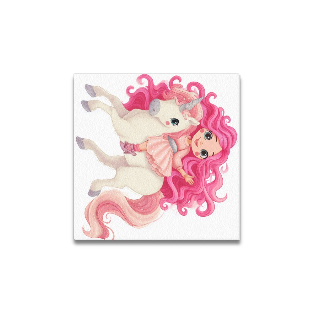 Dollie on unicorn Frame Canvas Print 12"x12"