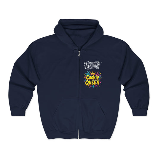 Cookie Queen Zip Hoodie — Colorful Retro Snack Lover Graphic Hoodie