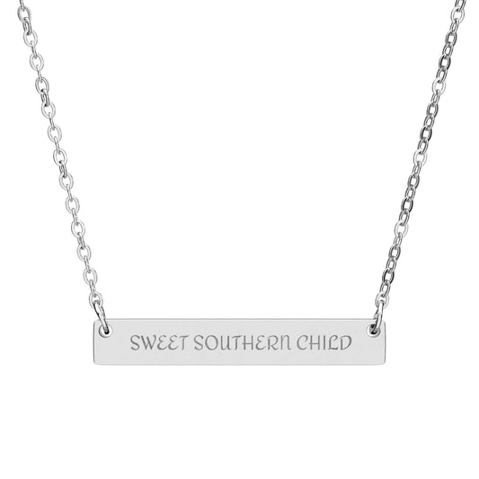 Sweet Southern Child, Horizontal Bar Necklace – Personalized Name & Message Pendant
