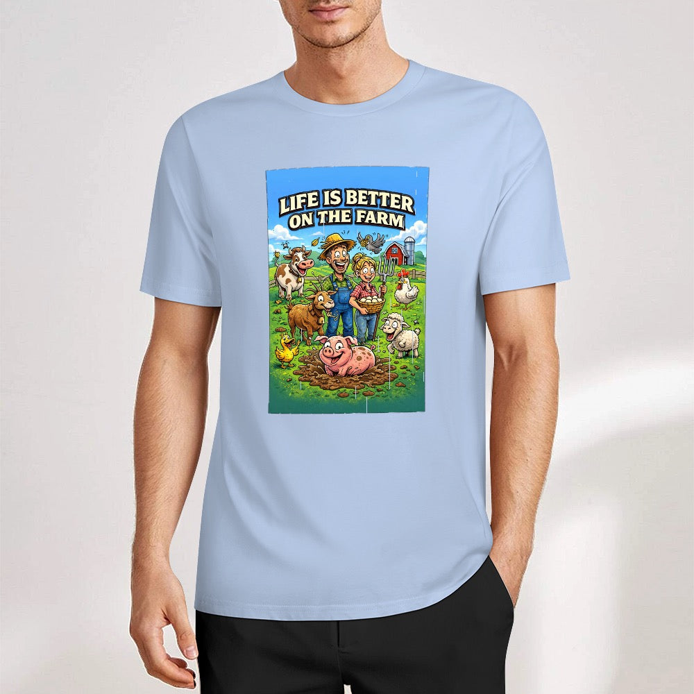 New Pure cotton short sleeved T-shirt Life is better on the farm
