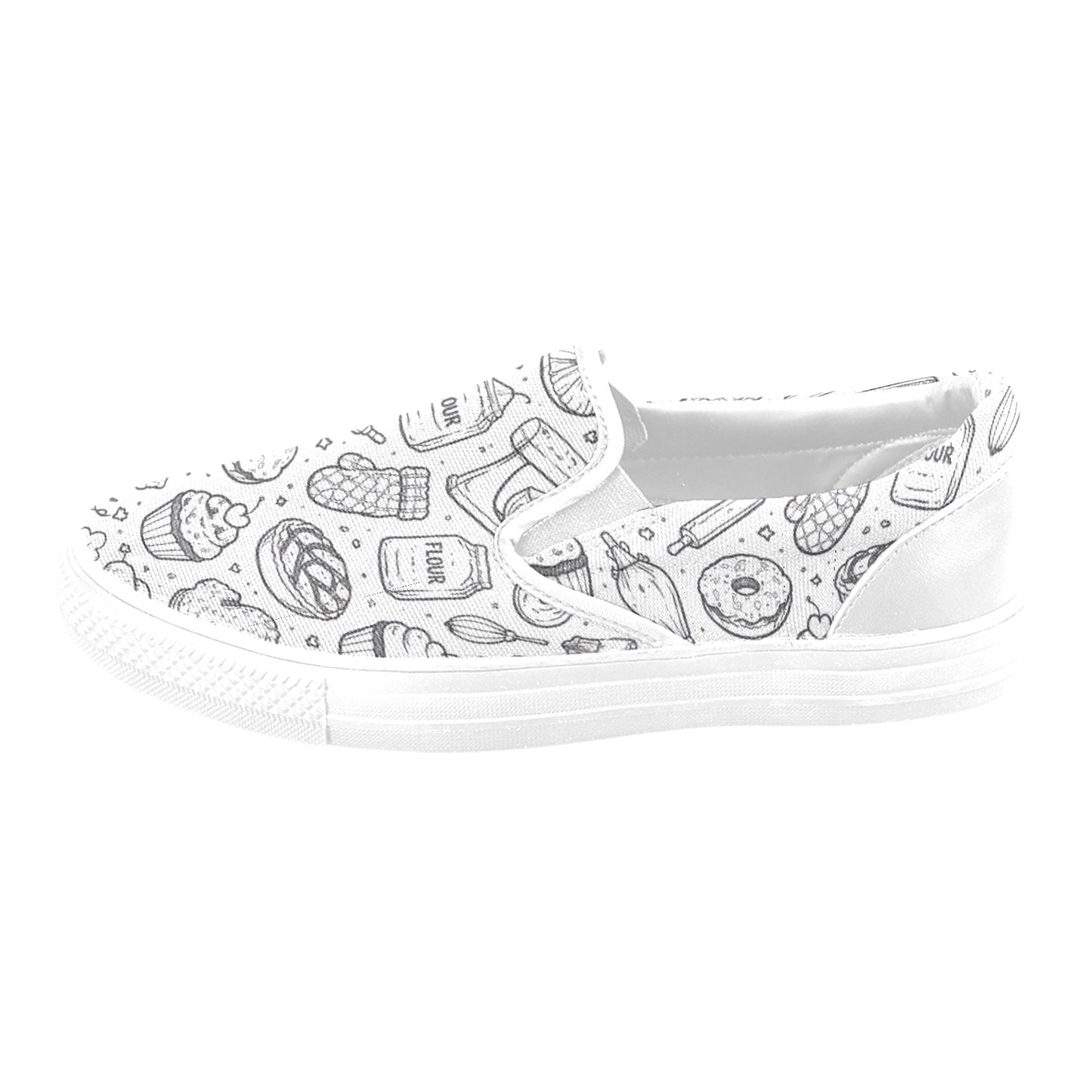 B&W bakery graphic Slip-on Canvas Men's Shoes (Model019)