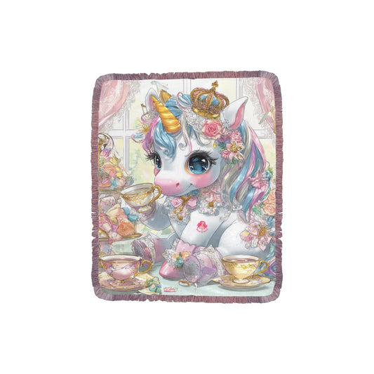 HELLO-OH-DOLLIE UNICORN TEA PARTY Ultra-Soft Mixed Pink Fringe Blanket 30"x40"