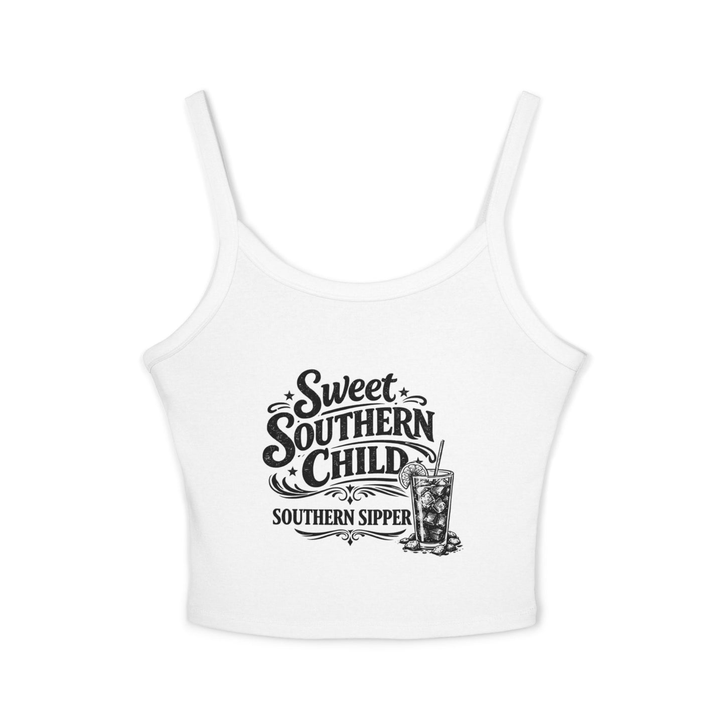 Sweet Southern Child Crop Tank Top – 'Southern Sipper' Graphic Spaghetti Strap