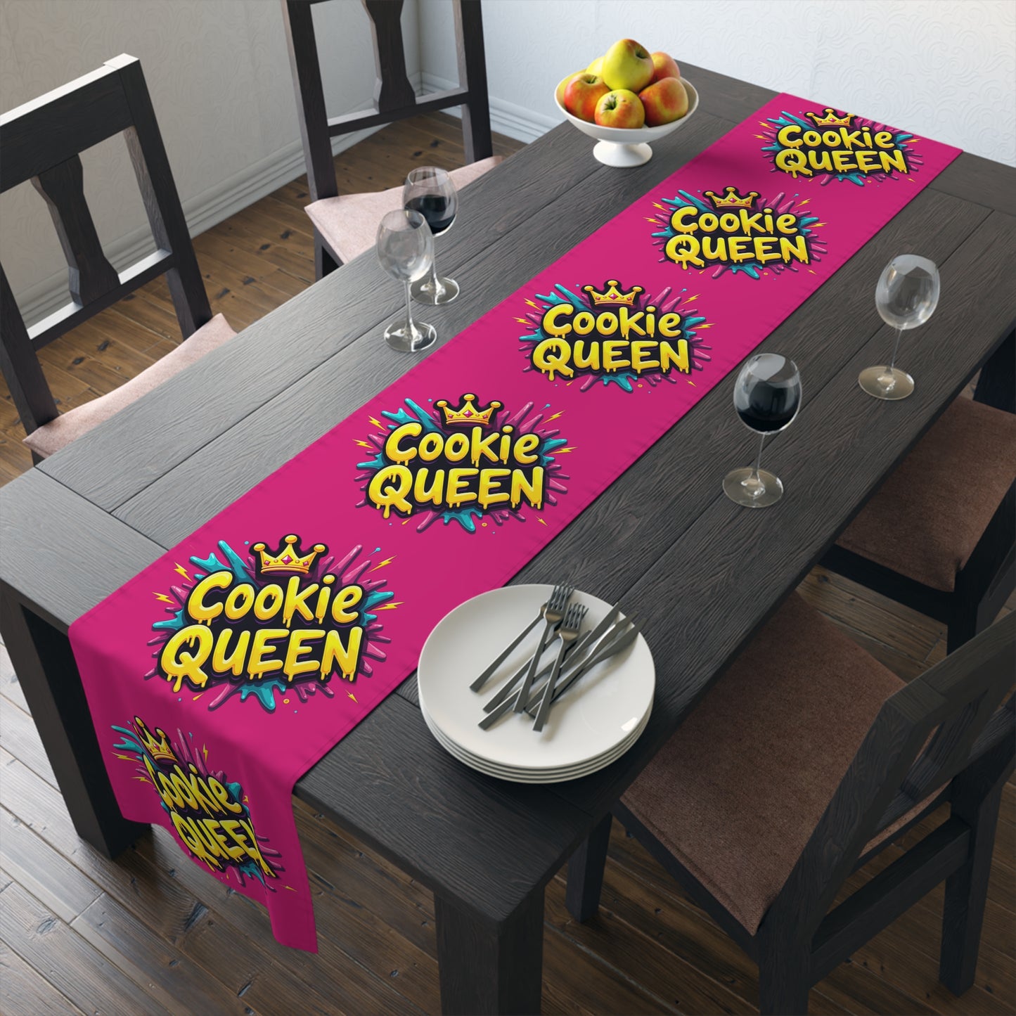 Cookie Queen Table Runner — Colorful Baking-Themed Table Decor