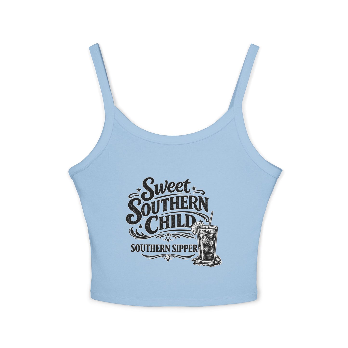 Sweet Southern Child Crop Tank Top – 'Southern Sipper' Graphic Spaghetti Strap