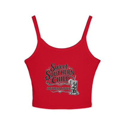 Sweet Southern Child Crop Tank Top – 'Southern Sipper' Graphic Spaghetti Strap